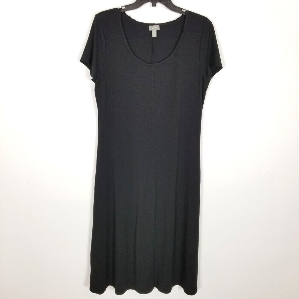 J.Jill women stretch Midi Shirt Dress Sz M Black Short Sleeve Casual Travel Work